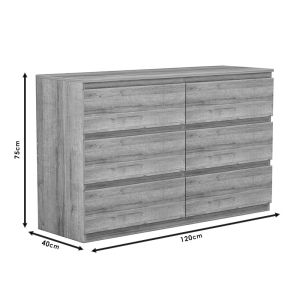 Chest of drawers Cindy 6 drawers marble gray 120x40x75cm