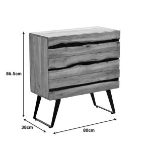 Imena chest of drawers made of solid acacia wood in a natural shade with black metal legs 80x38x86.5 cm
