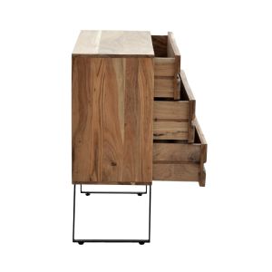 Imena chest of drawers made of solid acacia wood in a natural shade with black metal legs 80x38x86.5 cm