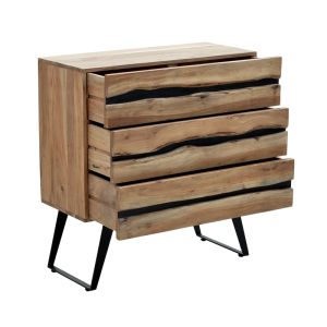 Imena chest of drawers made of solid acacia wood in a natural shade with black metal legs 80x38x86.5 cm