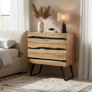 Imena chest of drawers made of solid acacia wood in a natural shade with black metal legs 80x38x86.5 cm