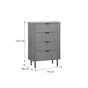 Scandi chest of drawers with 4 drawers in natural color, 79x46x115cm