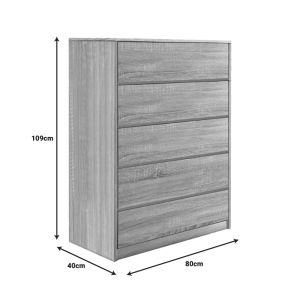MDF chest of drawers in natural shade 80x40x109cm