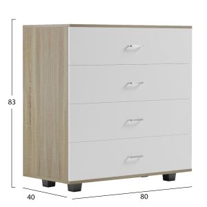 Скрин с 4 чекмеджета Hm8996,04 меламин в Sonama-бял 80x40x83hcm