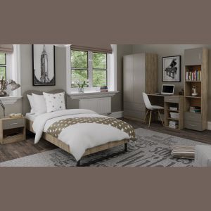 Chest of drawers with four drawers; smile in gray oak and latte color with dimensions 80*45*90cm