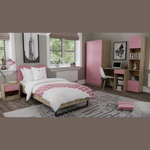 Chest of four drawers Smile in gray oak and pink size 80*45*90cm