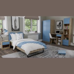 Chest of four drawers Smile in gray oak and blue with dimensions 80*45*90cm