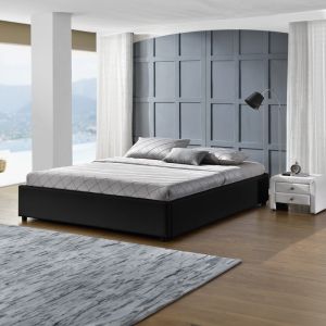 Bedroom Circe black eco-leather with mattress box 150x200cm