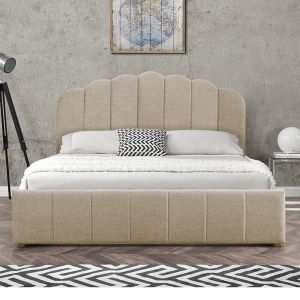 Bedroom Tatiana beige textile fabric with drawers 160x200cm