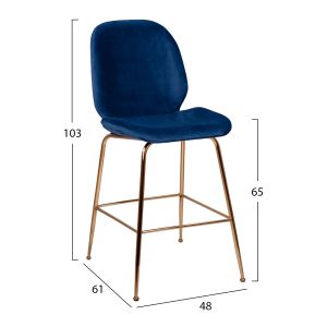 Medium high bar stool Nora gold legs blue plush Hm8524,08 48x61x103cm