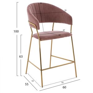 Medium high bar stool Theodore plush ash rose Hm8734,02 60x55x100cm