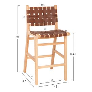 Medium height bar stool mango wood, brown leather Felipe Medium Height Hm9329,01 45x47x94hcm