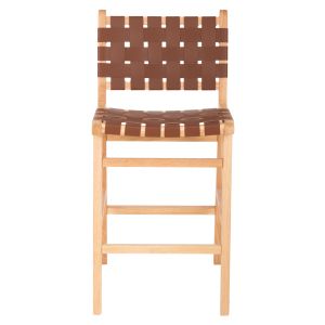 Medium height bar stool mango wood, brown leather Felipe Medium Height Hm9329,01 45x47x94hcm