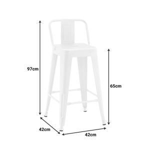 Medium-high bar stool with backrest, Utopia, metal, in matt white, 42x42x86 cm
