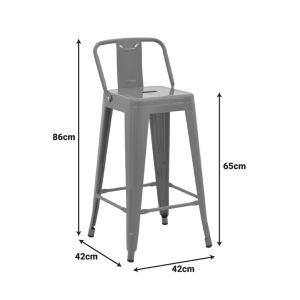 Medium-high bar stool with backrest, metal, Utopia, dark olive color, 42x42x86 cm