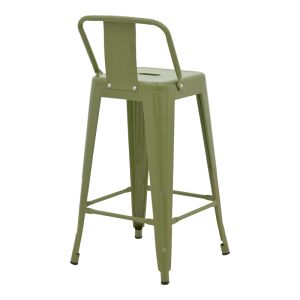 Medium-high bar stool with backrest, metal, Utopia, dark olive color, 42x42x86 cm