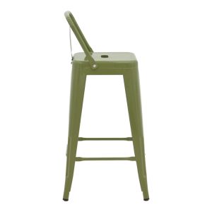 Medium-high bar stool with backrest, metal, Utopia, dark olive color, 42x42x86 cm