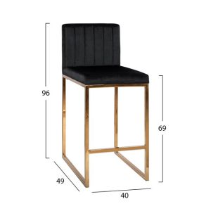 Medium high bar stool black Piper Velvet M8525,04 40x49x96cm Hm8525,04