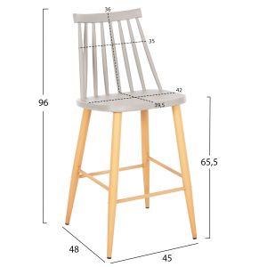Medium-high bar stool Vanessa gray polypropylene wooden legs Hm9300,10 45x48x96hcm