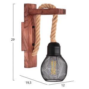 Wall lamp Barn2 Hm4480 wooden base - hemp rope - metal 12x19.5x29cm.