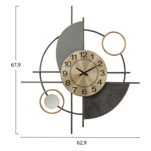 Wall decor clock metal with abstract geometric shapes-gray, dark gray, gold Hm7557