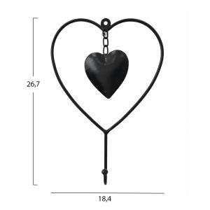 Wall decor, black metal heart with hook 18.4x4.4x26.7cm (hm7563)