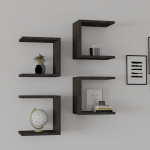 Стенен рафт Perari 4бр. в нюанс тъмен орех 30x19.6x30cm