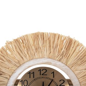 Wall clock metal and raffia fiber in earth tones 100x49cm Hm4200