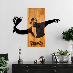 Стенна декорация Banksy Hm4757-метал в черно дърво 69x3 (дебелина)x58hсм.