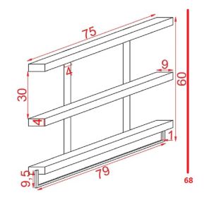 Suny wall shelf with solid wood tops 75x9x68cm