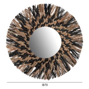 Wall mirror Hm7833 Knitted Mendong Grass Frame In Black/natural Color D70cm