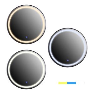 Wall mirror Hm9579.01 with aluminum frame black with Led lights D60x3cm