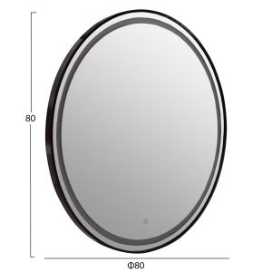 Round wall mirror Fb94503.01 aluminum frame in Black-led lighting φ80cm.
