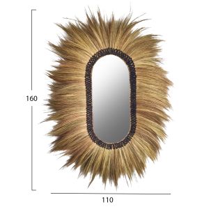 Wall mirror made of wild tropical reed oval natural and black color Hm7803