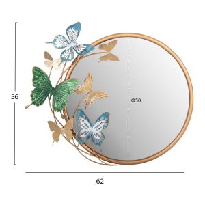 Wall mirror with butterflies metal in gold, green, blue 62x6.5x56hcm Hm4213