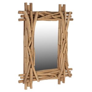 Wall mirror with solid teak stem frame Naturally 100x80h
