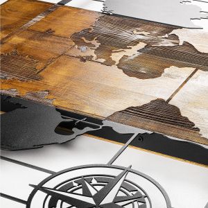 Wall panel metal and wood world map Hm7223