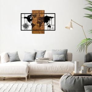 Wall panel metal and wood world map Hm7223