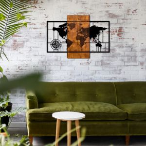 Wall panel metal and wood world map Hm7223