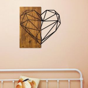 Metal and wood wall panel with heart Hm7219