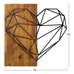 Metal and wood wall panel with heart Hm7219