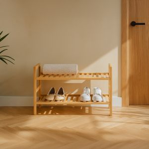 SHOE STAND FOR 8 PAIRS OF SHOES STEPER MADE OF FIR IN NATURAL COLOR 71X26X40CM