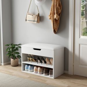 Shoe rack with seating Romir melamine white-white Pu seat 60x30x44cm Hm2477,03