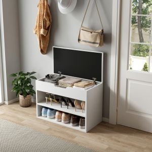 Shoe rack with seating Romir melamine white-white Pu seat 60x30x44cm Hm2477,03