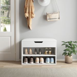 Shoe rack with seating Romir melamine white-white Pu seat 60x30x44cm Hm2477,03