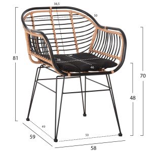 Chair Allegra metal Construction-p,e,ratan in beige and black 58x59x81hcm Hm5663