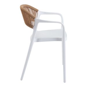 Стол Ankara в бял цвят и естествен цвят от ратан, 54x55.5x77см