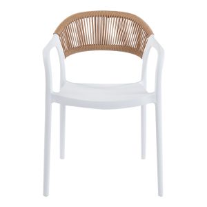 Стол Ankara в бял цвят и естествен цвят от ратан, 54x55.5x77см