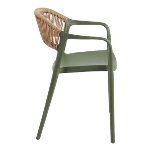 Стол Ankara в маслинено зелен цвят и естествен цвят от ратан, 54x55.5x77см