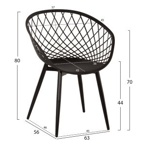 Ariadne chair Rexhm8001,22 made of polypropylene with metal legs in black color 63x56x80hcm